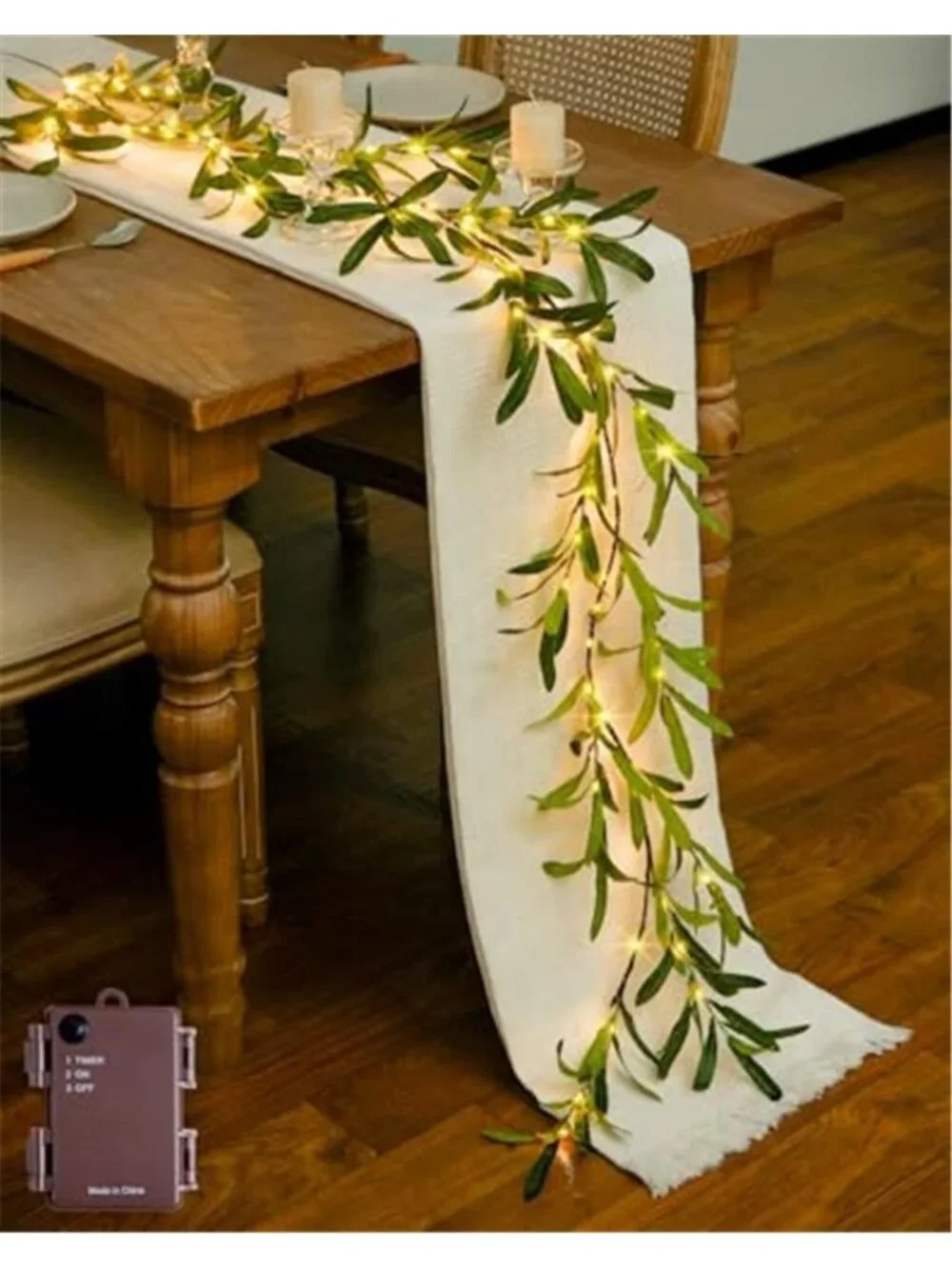Lighted Olive Garland 6FT LED Artificial Greenery Mantel Table Decor Battery